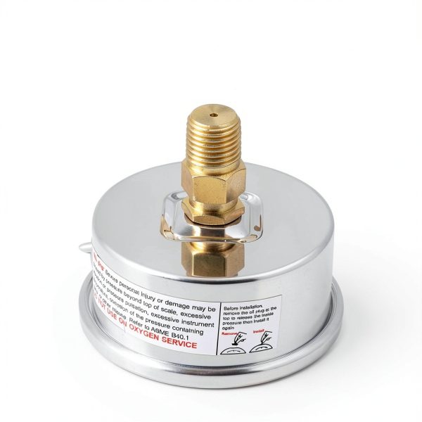 MEASUREMAN 2-1/2" Dial Size, Glycerin Filled Plumbing Pressure Gauge, 0-100psi, Stainless Steel Case, 1/4" NPT Back Mount-3
