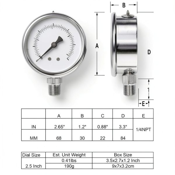 Glycerin Filled Vacuum Gauge by Uharbour 2.5" Clear Dial Stainless-4