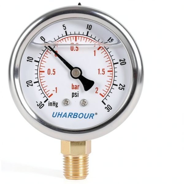 Glycerin Filled Vacuum Gauge by Uharbour 2.5" Clear Dial Stainless-1