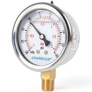 Glycerin Filled Vacuum Gauge by Uharbour 2.5" Clear Dial Stainless-0