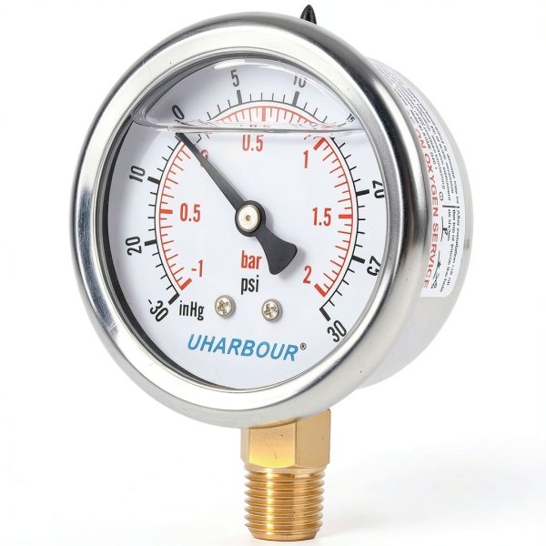 Glycerin Filled Vacuum Gauge by Uharbour 2.5" Clear Dial Stainless-0